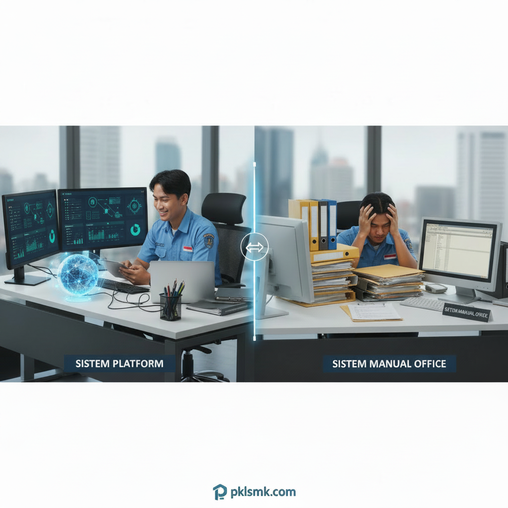 Perbandingan PKL SMK Sistem Platform vs Sistem Manual Office - Section illustration