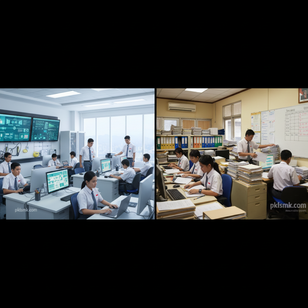 Perbandingan PKL SMK Sistem Platform vs Sistem Manual Office - Section illustration